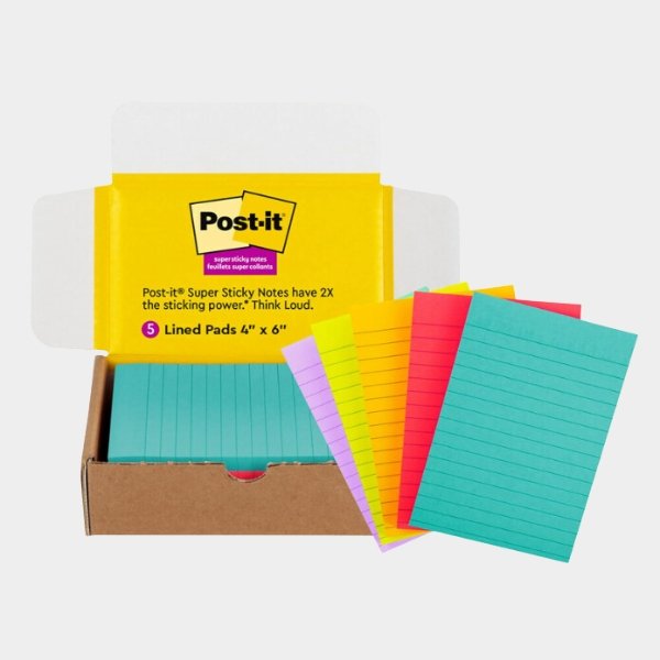office-3.jpg Post-it Super Sticky Lined Notes, 5 Sticky Note Pads, 4 x 6 in - Image 1